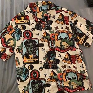 Bold zombie alien bowling/button down shirt